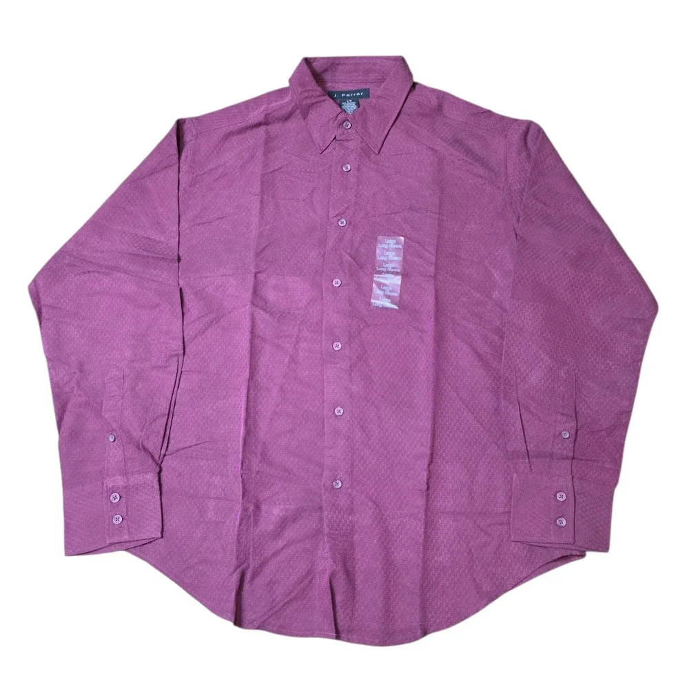 J Ferrar Men's Burgundy Mini Diamond Pattern Long‎ Sleeve Button Down Shirt L/G